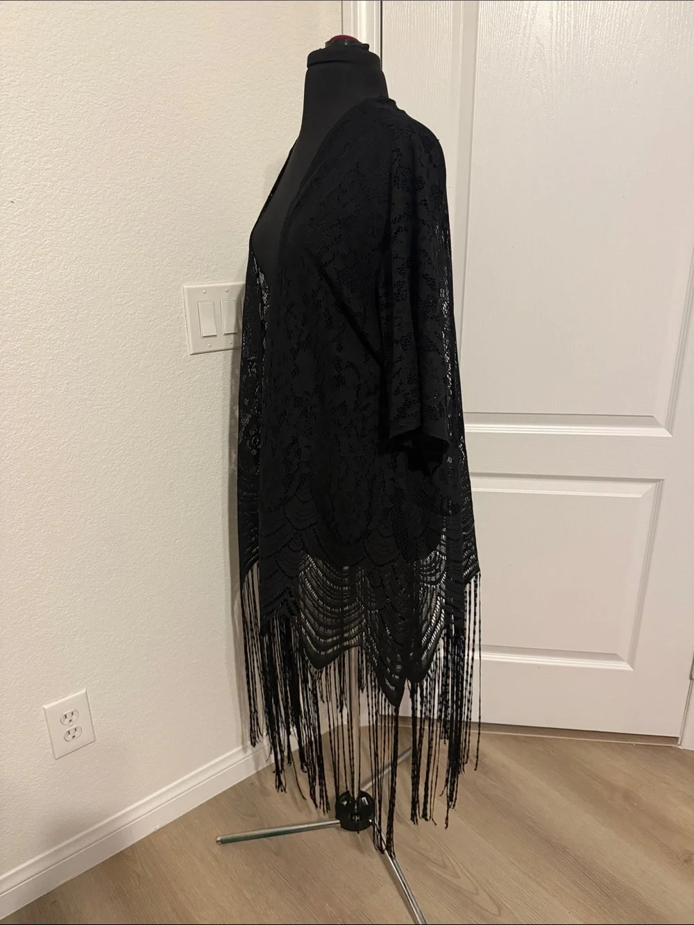 Black Lace Fringe Kimono Cover-Up